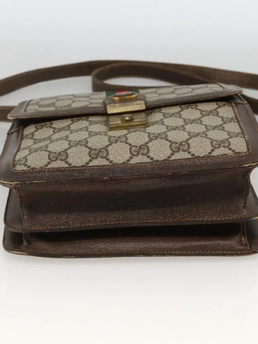 GUCCI GG Supreme Web Sherry Line Shoulder Bag PVC Beige Gold 145857 Auth BA11894
